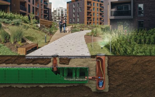 Modern european architecture of residential building quarter