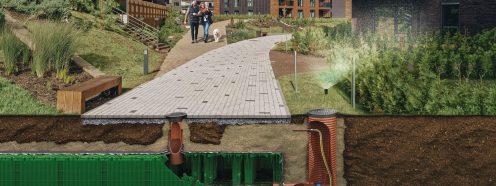 Modern european architecture of residential building quarter